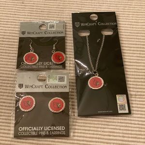 University of Louisville Cardinals WinCraft Collection NWT earrings and necklace